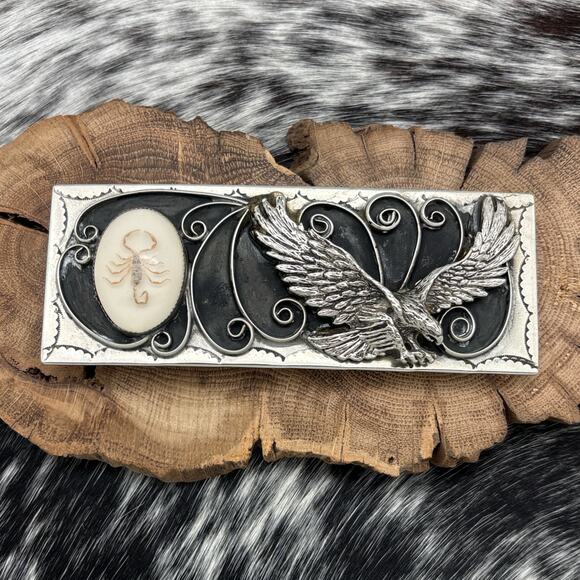 SOUTHWEST STYLE Nickel Silver Statement Belt Buckle Eagle & Scorpion Signed TT